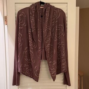 ✨ Soup Floral Textured Brown Open Front Cardigan Size Medium EUC ✨